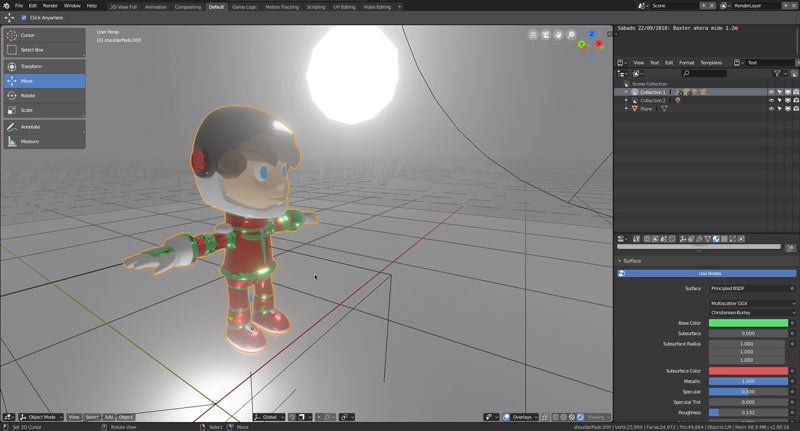 Modelado 3d de Baxter, personaje principal de ChronoBox, vestido con traje Navideño.